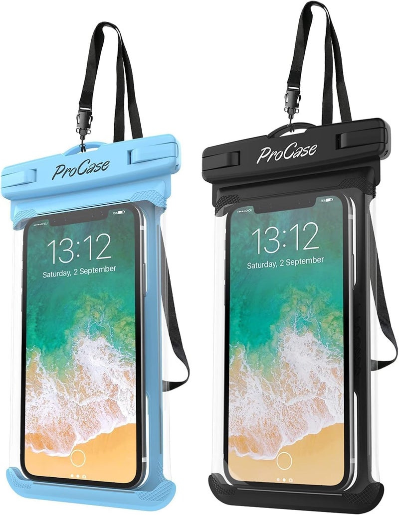 Procase 2 Pack Waterproof Phone Pouch, Underwater Phone Case Up to 7", Dry Bag for iPhone 17 Air 16 15 14 13 Pro Plus Max, Galaxy S24 S23 S22 Ultra Pixel, Beach Essentials -Blue & Black - Image 1
