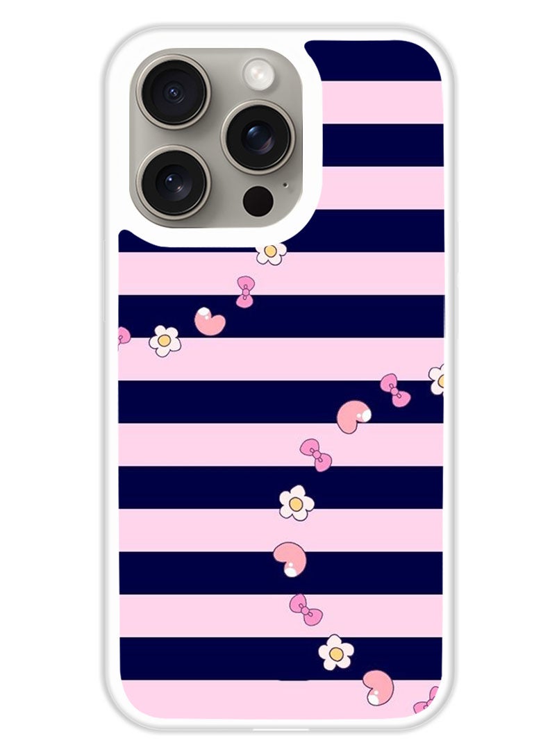 Theodor Protective Case Cover For APPLE IPHONE 15 Pro Heart and Flowers (White Bumper) - Image 1