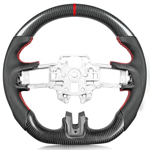 TESFEEL Carbon Fiber Steering Wheel for Mustang 2018-2023 Black Nappa Perforated Leather with Hand Stitching D-shaped Steering Wheel for Mustang EcoBoost/GT for Shelby GT350/GT350R - Image 1