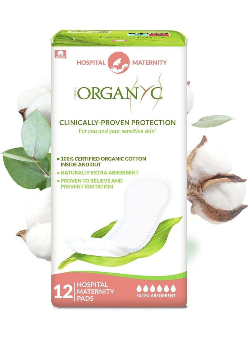 ORGANYC 12 Pack 100% Certified Organic Cotton Pregnancy Pads for Sensitive Skin - Ideal for the First Days