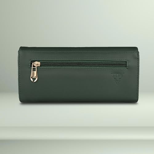 ALSU Women's Hand Wallet Purse Clutch | Phone Pocket | Coin Compartment | Credit Card Slots| Zipper Pocket| Office use| Casual use| Faux Leather (Green) - Image 4