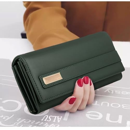 ALSU Women's Hand Wallet Purse Clutch | Phone Pocket | Coin Compartment | Credit Card Slots| Zipper Pocket| Office use| Casual use| Faux Leather (Green) - Image 3