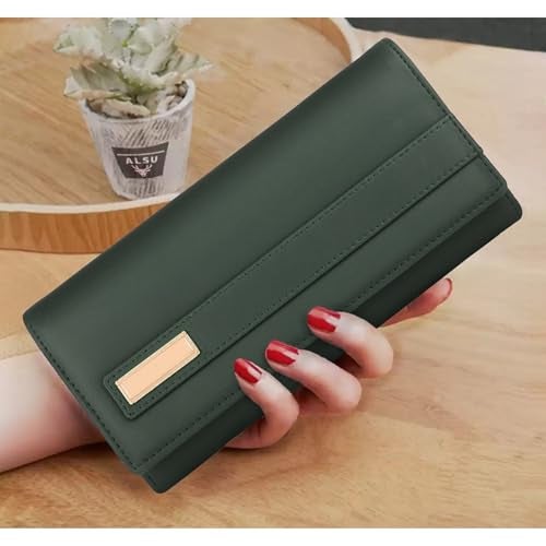 ALSU Women's Hand Wallet Purse Clutch | Phone Pocket | Coin Compartment | Credit Card Slots| Zipper Pocket| Office use| Casual use| Faux Leather (Green) - Image 2