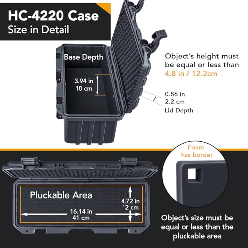 Lykus HC-4220 Waterproof Hard Case with Customizable Foam Insert, Interior Size 16.81x5.35x4.8 in, Suitable for long slim items - Image 3