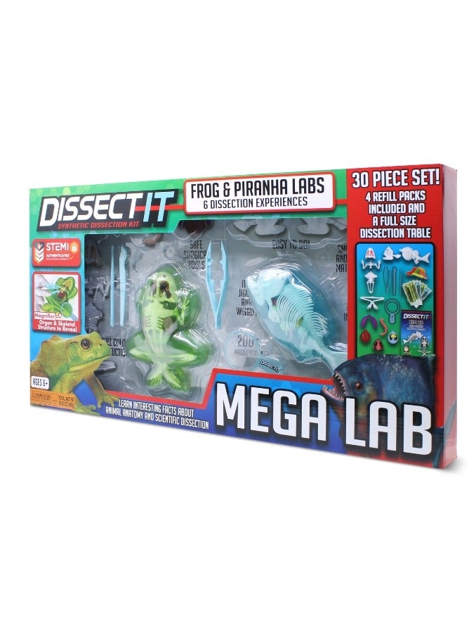 Slimy Dissect-It STEM Toy Mega Lab Frog & Piranha Edition with Magnifying Glass + 2 Refill Packs Science Experiment Kit, DIY Learning & Exploration Gift Set for Little Scientists Ages 6+ Years