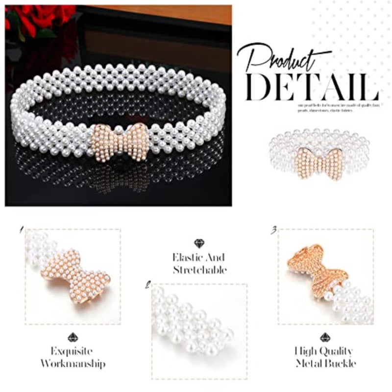 4 Pack Wedding Pearl Belt for Women Dress Rhinestone Bridal Belt Crystal Beaded Waistband Elastic Jeweled Wedding Waist Sash Accessories for Women Bride Bridesmaid Gown Birthday Party Prom Gifts - Image 2