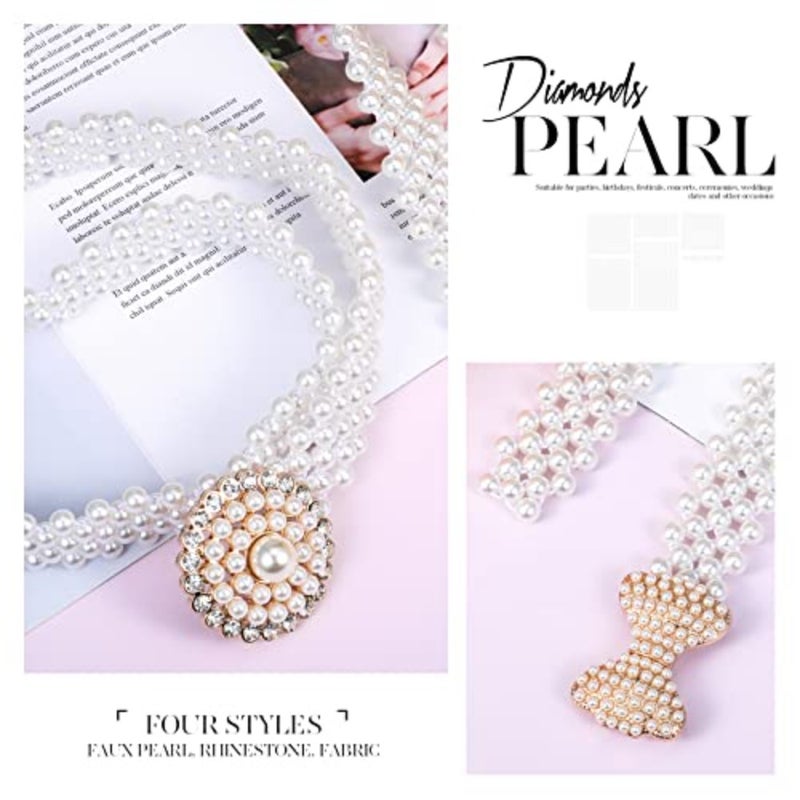 4 Pack Wedding Pearl Belt for Women Dress Rhinestone Bridal Belt Crystal Beaded Waistband Elastic Jeweled Wedding Waist Sash Accessories for Women Bride Bridesmaid Gown Birthday Party Prom Gifts - Image 5