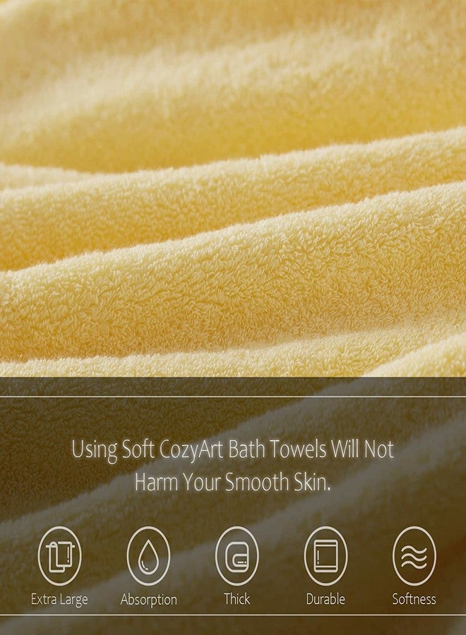COZYART مناشف يد صفراء من كوزي آرت للحمام، 4 قطع، 13 × 30 بوصة، مصنوعة من القطن الخالص 100%، فائقة النعومة، عالية الامتصاص، متينة، 650 غرام/متر مربع للاستخدام اليومي - Image 4