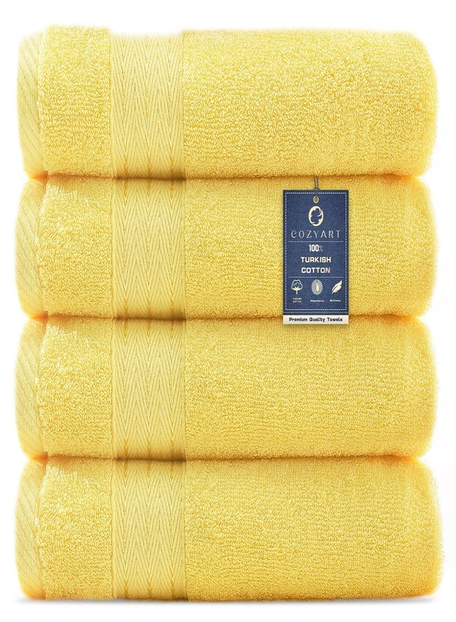 COZYART مناشف يد صفراء من كوزي آرت للحمام، 4 قطع، 13 × 30 بوصة، مصنوعة من القطن الخالص 100%، فائقة النعومة، عالية الامتصاص، متينة، 650 غرام/متر مربع للاستخدام اليومي - Image 1