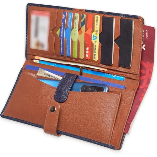 ABYS Genuine Leather RFID Protected Navy-Tan Passport Wallet||Cheque Book Holder with Zip Closure for Men and Women - Image 2