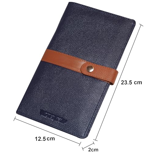 ABYS Genuine Leather RFID Protected Navy-Tan Passport Wallet||Cheque Book Holder with Zip Closure for Men and Women - Image 4