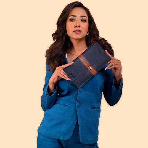 ABYS Genuine Leather RFID Protected Navy-Tan Passport Wallet||Cheque Book Holder with Zip Closure for Men and Women - Image 5