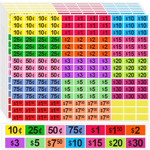 labelon 4125 Pcs Removable Garage Sale Stickers, Pre-Priced Yard Sale Price Stickers (1/2" X 3/4"), Price Tags with Blank Space to Write, Bright Colors Rummage Sale Labels for Retail,Flea Markets - Image 1