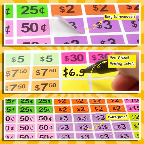 labelon 4125 Pcs Removable Garage Sale Stickers, Pre-Priced Yard Sale Price Stickers (1/2" X 3/4"), Price Tags with Blank Space to Write, Bright Colors Rummage Sale Labels for Retail,Flea Markets - Image 2