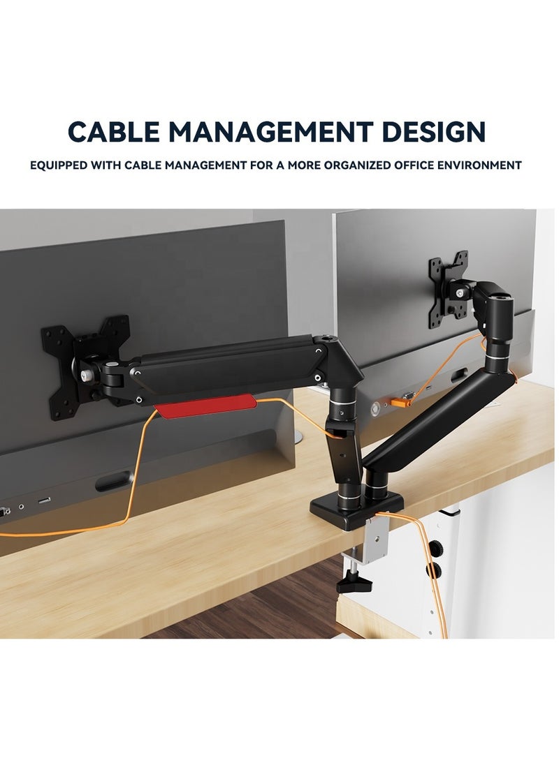 FlashHawk - Alloy Dual Monitor Stand,Gas Spring Monitor Arm Desk Mount Fully Adjustable fits 17-32 inch Monitors - Image 1