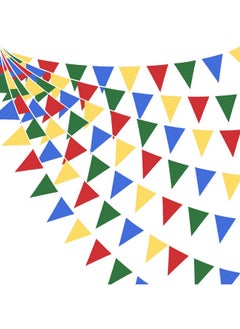 pinkblume 32Ft Super Mario Party Decorations Red Blue Yellow Green Carnival Circus Clown Triangle Flag Pennant Bunting Banner Fabric Garland Streamers for Kids Mario Birthday Baby Shower Outdoor Garden Decor  - Image 1