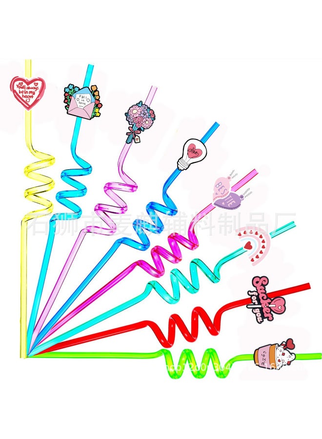 Valentine's Day Straw PET Spiral Straw Cartoon Cute Straw Sticker Patch Food Grade Color Elbow Decoration-Color:XXG199-14-Specifications:Straw + Shoe Flower - Image 2