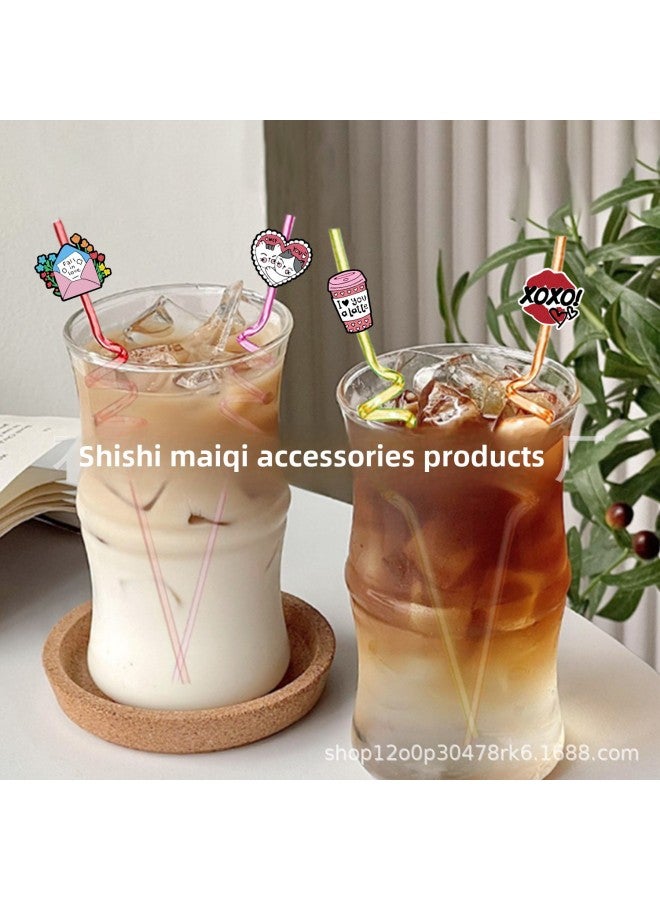 Valentine's Day Straw PET Spiral Straw Cartoon Cute Straw Sticker Patch Food Grade Color Elbow Decoration-Color:XXG199-14-Specifications:Straw + Shoe Flower - Image 3