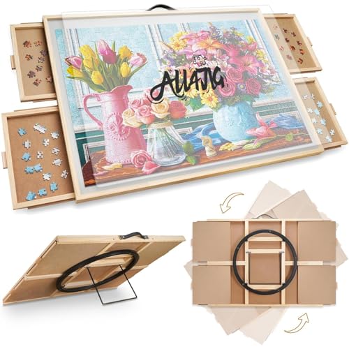 ALL4JIG 1500 Pieces 2in1 Tilting Rotating Puzzle Board 342 x 252Adjustable Angle Puzzle Board with 4 Drawers Clear Protective Cover Birthday Gift for mom - Image 1
