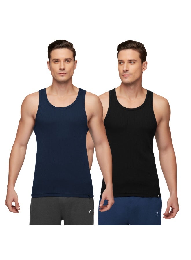 XYXX XYXX Men's Nova 100% Combed Cotton Ribbed Regular Fit Solid Round Neck Vest, Pack of 2  - Image 1