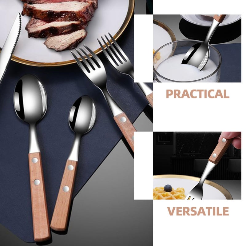5pcs Stainless Steel Flatware Set With Solid Wood Handles For Buffet And Party Dining - Image 5