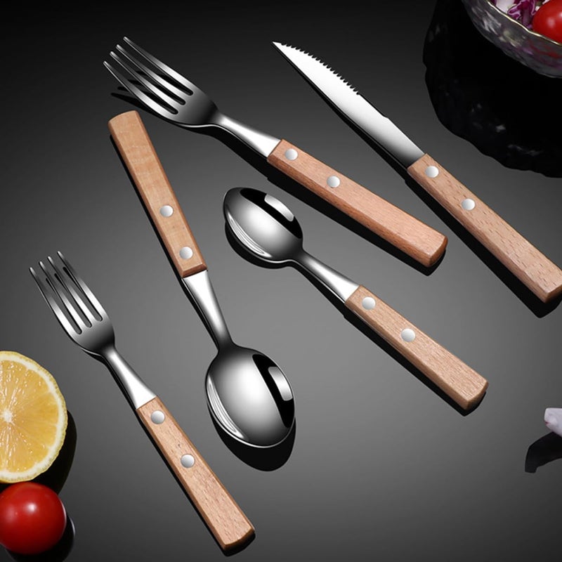 5pcs Stainless Steel Flatware Set With Solid Wood Handles For Buffet And Party Dining - Image 4