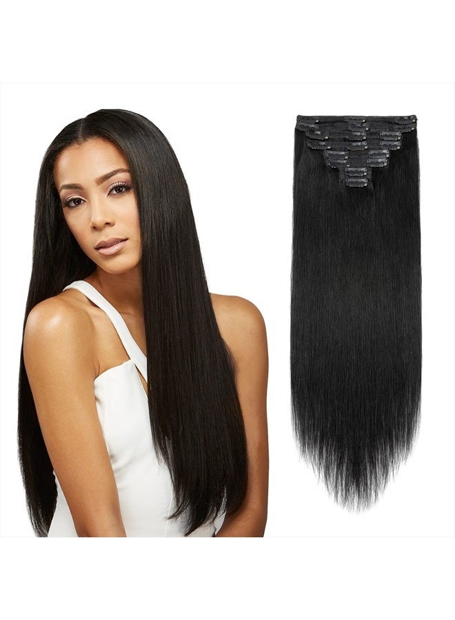 My Lady Double Weft Clip in 100% Remy Human Hair Extensions #1 Jet Black Full Head Thick Thickened Long Soft Straight 8pcs 18clips Natural Black 22" / 22 inch 160g - Image 1