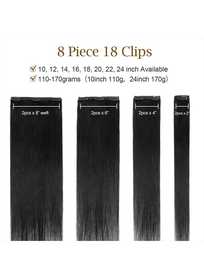 My Lady Double Weft Clip in 100% Remy Human Hair Extensions #1 Jet Black Full Head Thick Thickened Long Soft Straight 8pcs 18clips Natural Black 22" / 22 inch 160g - Image 5