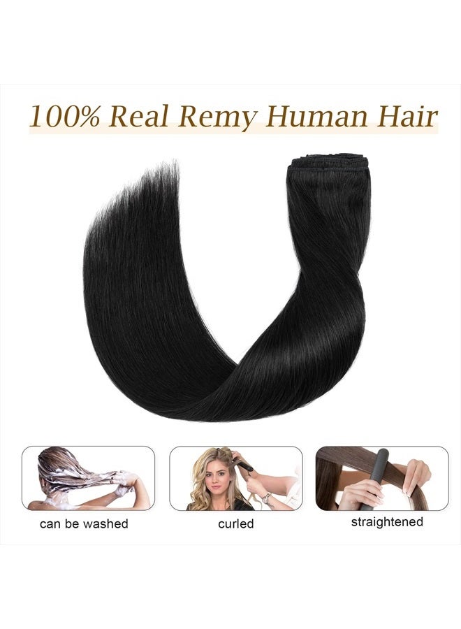 My Lady Double Weft Clip in 100% Remy Human Hair Extensions #1 Jet Black Full Head Thick Thickened Long Soft Straight 8pcs 18clips Natural Black 22" / 22 inch 160g - Image 2