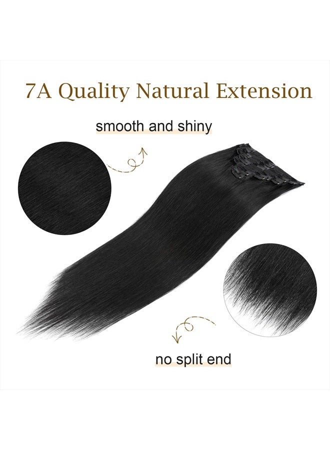My Lady Double Weft Clip in 100% Remy Human Hair Extensions #1 Jet Black Full Head Thick Thickened Long Soft Straight 8pcs 18clips Natural Black 22" / 22 inch 160g - Image 3