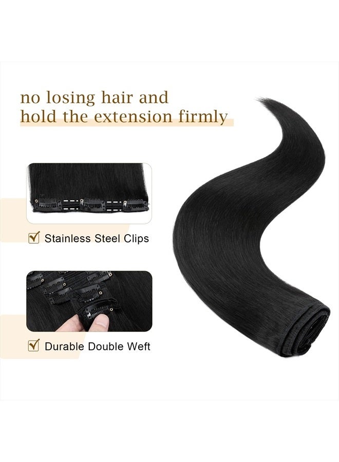 My Lady Double Weft Clip in 100% Remy Human Hair Extensions #1 Jet Black Full Head Thick Thickened Long Soft Straight 8pcs 18clips Natural Black 22" / 22 inch 160g - Image 4