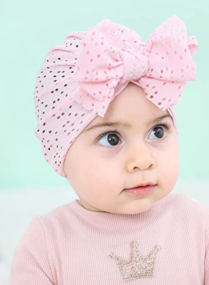 Breathable Soft Big Bow Turban Hats Beanie Caps Headwraps for Baby Girls Infants Toddlers Kids Lovely Toddler Cap Bun Knot 6 Pack - Image 2