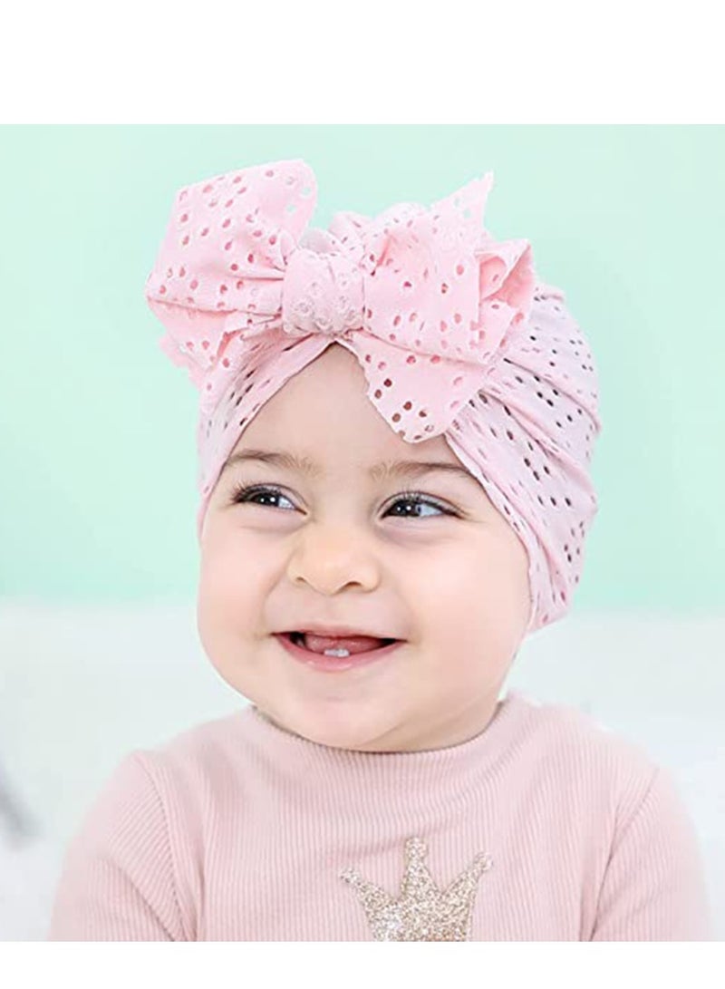 Breathable Soft Big Bow Turban Hats Beanie Caps Headwraps for Baby Girls Infants Toddlers Kids Lovely Toddler Cap Bun Knot 6 Pack - Image 3