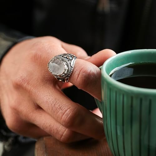 Babylon Silver Men's Natural White Quartz Oval Ring in Genuine Solid 925 Sterling Silver Accented with Bronze, Authentic Vintage Turkish Ottoman Style (Quartz, 13) - Image 2