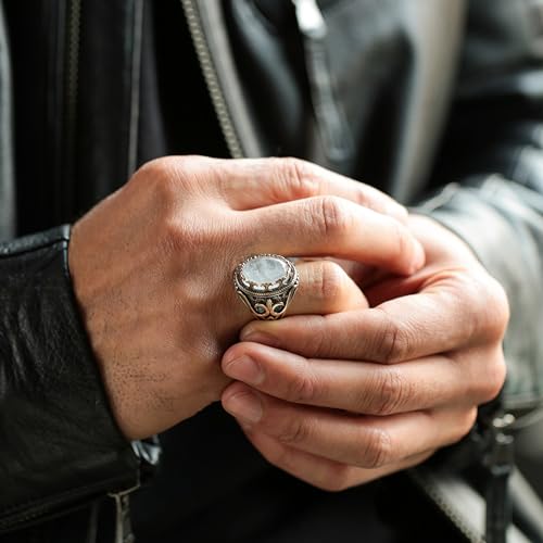 Babylon Silver Men's Natural White Quartz Oval Ring in Genuine Solid 925 Sterling Silver Accented with Bronze, Authentic Vintage Turkish Ottoman Style (Quartz, 13) - Image 3