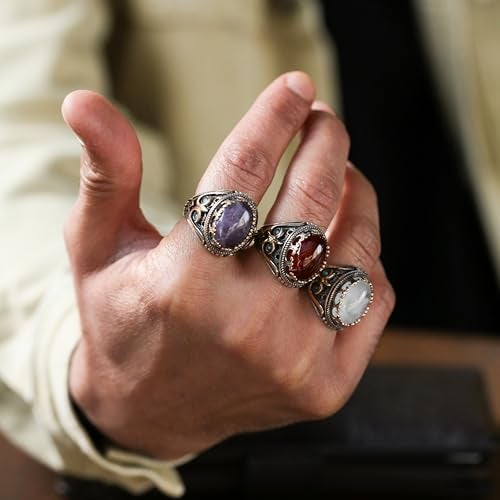 Babylon Silver Men's Natural White Quartz Oval Ring in Genuine Solid 925 Sterling Silver Accented with Bronze, Authentic Vintage Turkish Ottoman Style (Quartz, 13) - Image 5