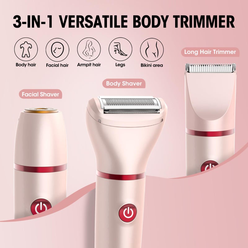 Zesuti Bikini Trimmer for Women- 3 in 1 Painless Electric Razors for Women,Waterproof Pubic Hair Trimmer and Facial Hair Remover,LCD Display Body Shaver for Trip,Rechargeable Women's Grooming Kit - Image 2