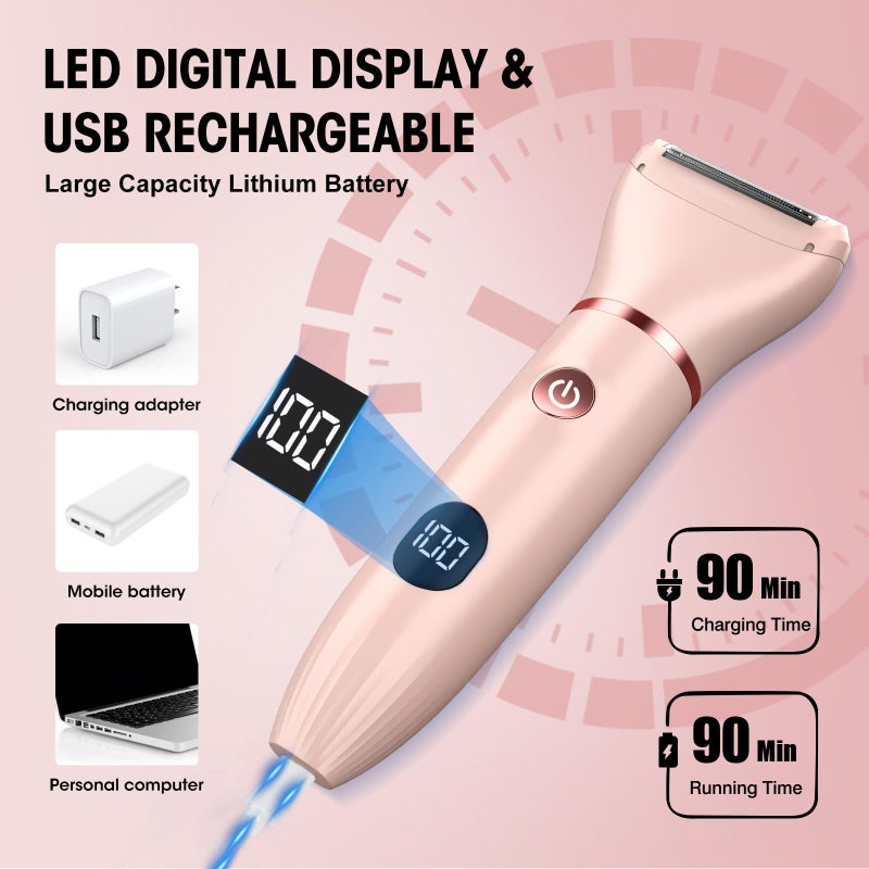 Zesuti Bikini Trimmer for Women- 3 in 1 Painless Electric Razors for Women,Waterproof Pubic Hair Trimmer and Facial Hair Remover,LCD Display Body Shaver for Trip,Rechargeable Women's Grooming Kit - Image 4