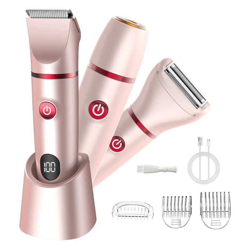 Zesuti Bikini Trimmer for Women- 3 in 1 Painless Electric Razors for Women,Waterproof Pubic Hair Trimmer and Facial Hair Remover,LCD Display Body Shaver for Trip,Rechargeable Women's Grooming Kit - Image 1