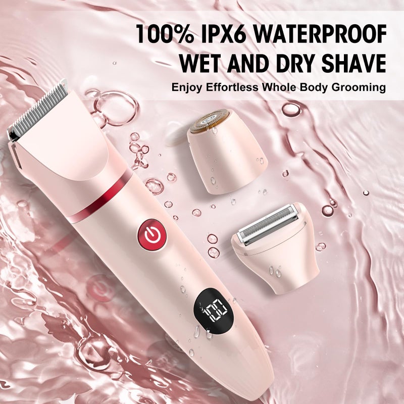 Zesuti Bikini Trimmer for Women- 3 in 1 Painless Electric Razors for Women,Waterproof Pubic Hair Trimmer and Facial Hair Remover,LCD Display Body Shaver for Trip,Rechargeable Women's Grooming Kit - Image 5