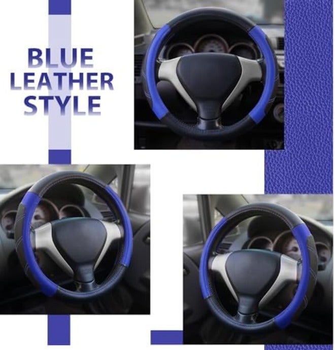 Elantrip Leather Large Steering Wheel Cover 15 1/2 to 16 inch Soft Grip Breathable for Car Truck SUV Jeep Anti Slip Black and  Gray - Image 4