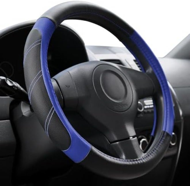 Elantrip Leather Large Steering Wheel Cover 15 1/2 to 16 inch Soft Grip Breathable for Car Truck SUV Jeep Anti Slip Black and  Gray - Image 3