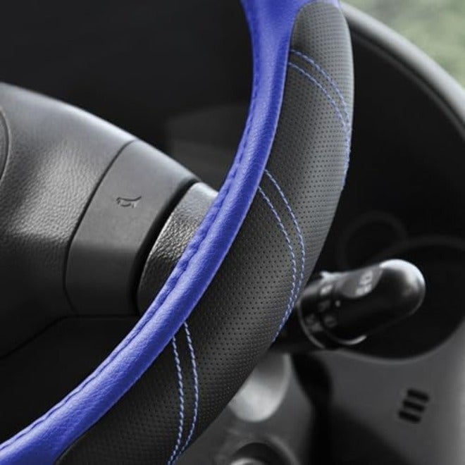 Elantrip Leather Large Steering Wheel Cover 15 1/2 to 16 inch Soft Grip Breathable for Car Truck SUV Jeep Anti Slip Black and  Gray - Image 5