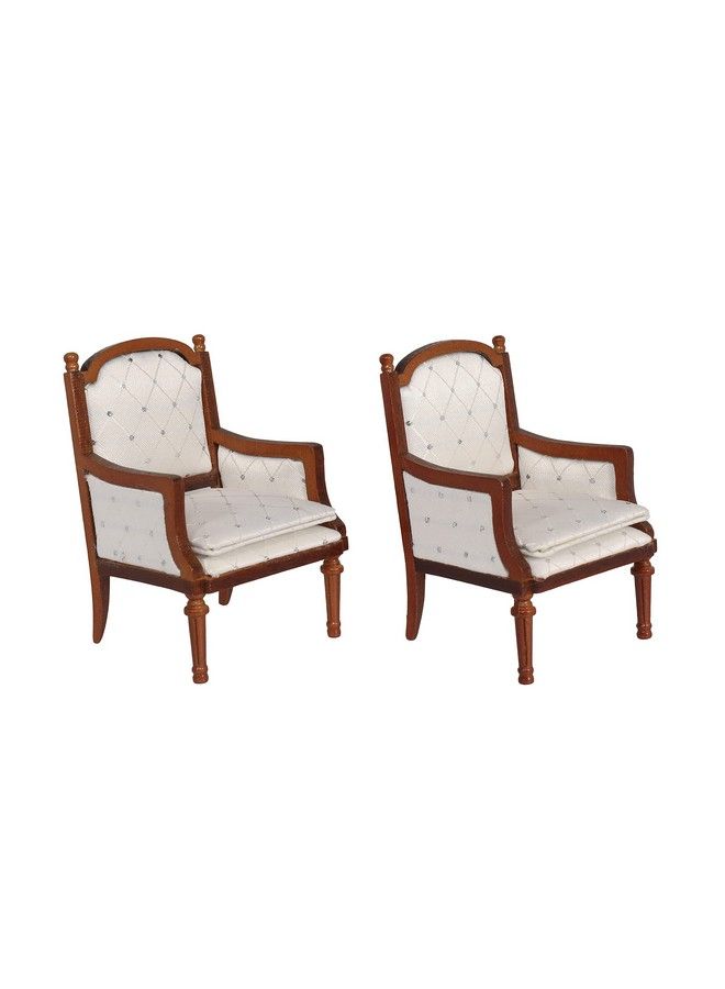 Inusitus Wooden Dollhouse Armchairs Set Of 2 Dinning Lounge Chairs For Doll Houses Miniature Furniture Medium Brown Upholstered For 3 Inch To 6 Inch Dolls - Image 2