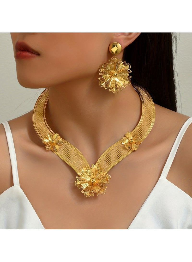 JOOLI 2 Pieces Jewelry Set, Women Fashion Accessories, Gold Necklace Earrings Set, Wealthy Ladies Jewelry - Image 4