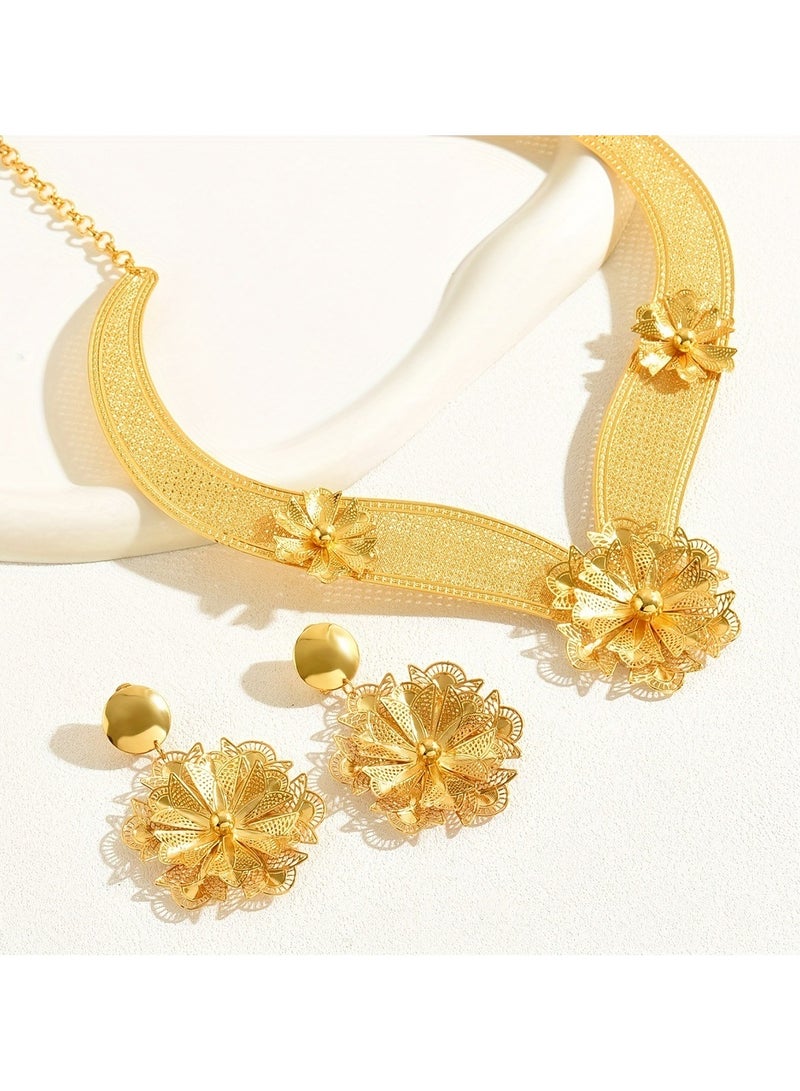 JOOLI 2 Pieces Jewelry Set, Women Fashion Accessories, Gold Necklace Earrings Set, Wealthy Ladies Jewelry - Image 3