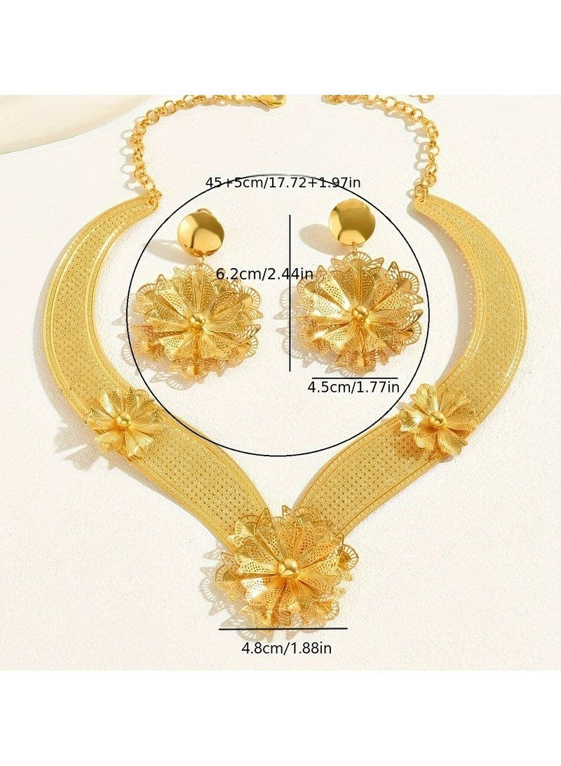 JOOLI 2 Pieces Jewelry Set, Women Fashion Accessories, Gold Necklace Earrings Set, Wealthy Ladies Jewelry - Image 2
