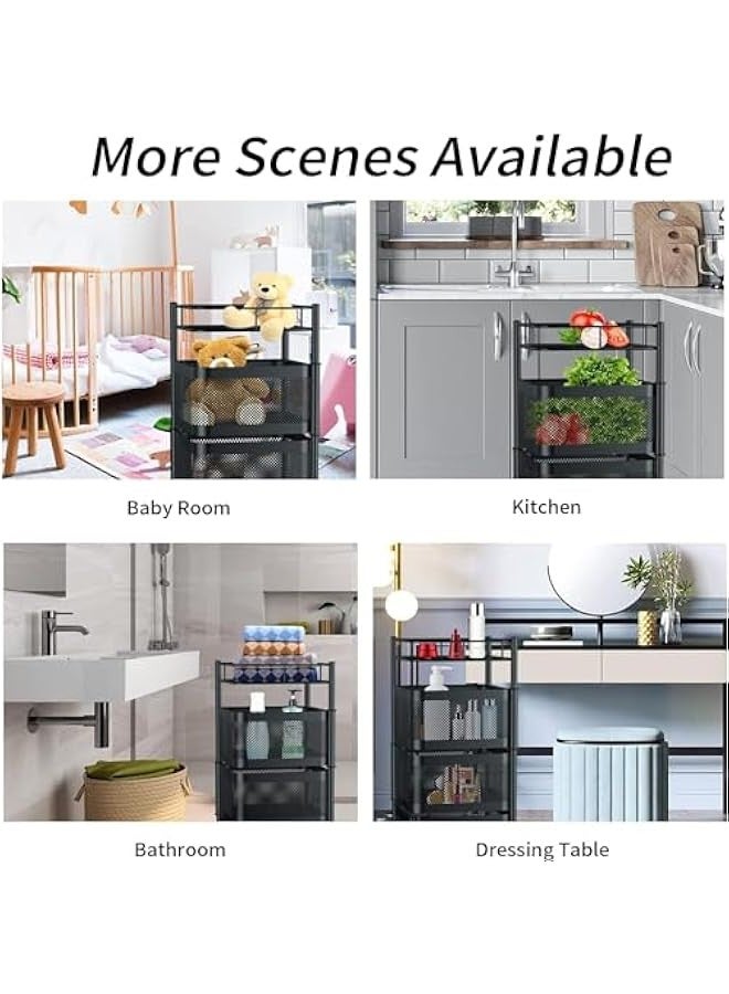 بيوينتي Multi Purpose Trolley Storage Organizer And kitchen accessories items for Kitchen Storage Rack Square Design Fruits & Vegetable Onion Cutlery (Matt Black, 5 Layer Drawer) - Image 4