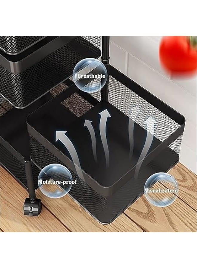 بيوينتي Multi Purpose Trolley Storage Organizer And kitchen accessories items for Kitchen Storage Rack Square Design Fruits & Vegetable Onion Cutlery (Matt Black, 5 Layer Drawer) - Image 5