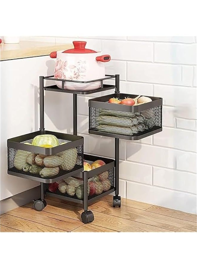 بيوينتي Multi Purpose Trolley Storage Organizer And kitchen accessories items for Kitchen Storage Rack Square Design Fruits & Vegetable Onion Cutlery (Matt Black, 5 Layer Drawer) - Image 3